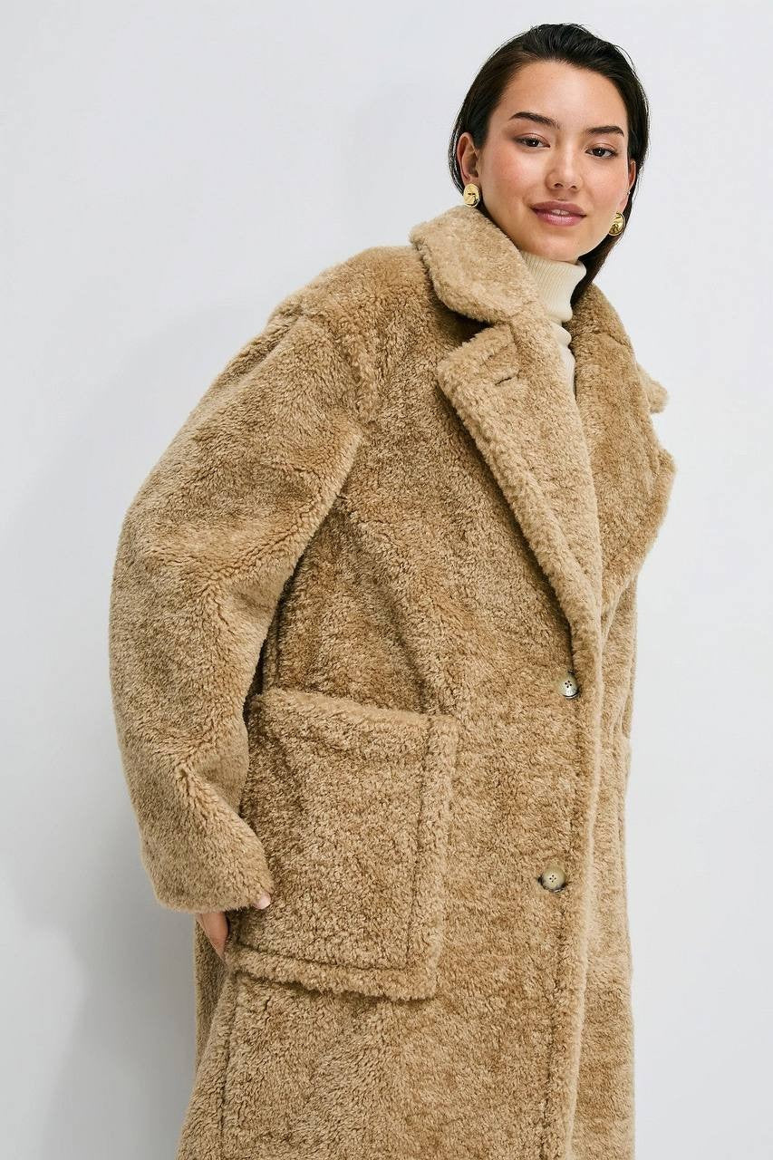 BOSS Orange Oversized Teddy Faux‑Fur Coat Camel Size 10  NWT $349