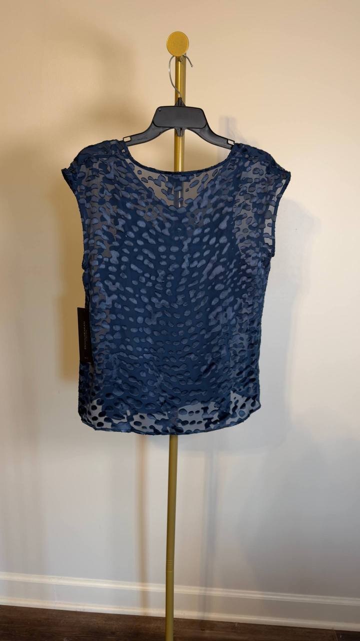 Donna Karan NY Cap‑Sleeve Silk‑Blend Burnout Blouse Blue S/P NWT $129