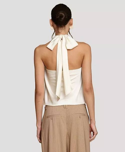 Avec Les Filles Women’s Long‑Tie Halter Top Ivory S NWT $88