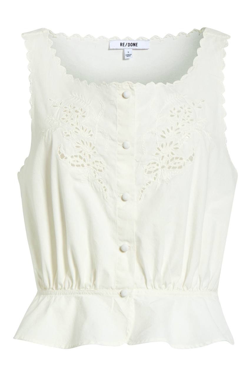 Re/Done Women’s Jerry Eyelet Tank Vintage White XS NWT $195