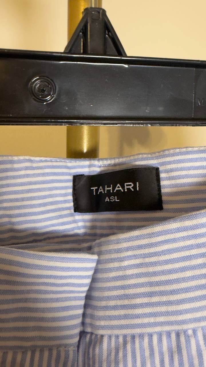 Tahari ASL Women’s Seersucker Straight Leg Pants Navy Ivory 16 NWT $99