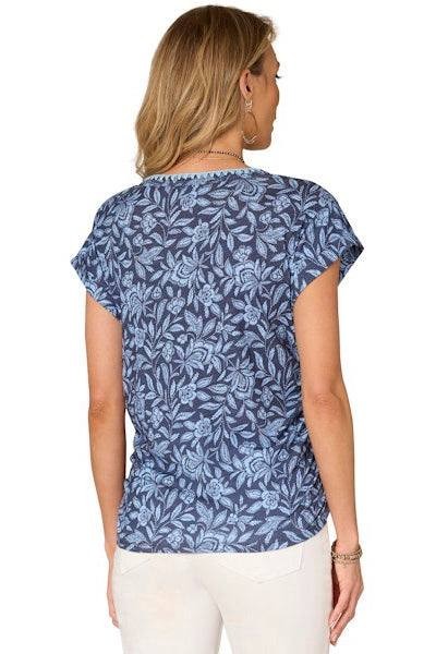 Democracy Printed Cap‑Sleeve Top Provence Blue PXL NWOT $48