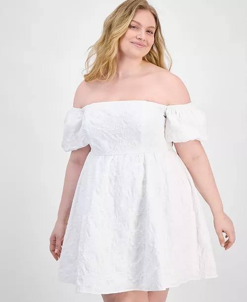 Seni & Cade Off‑Shoulder Jacquard Fit & Flare Dress White 1X NWT $89