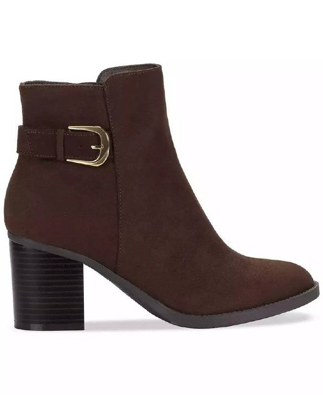 Style & Co Harlemm Booties 10M Brown Microfiber  Block  Buckle Zip NIB msrp$70