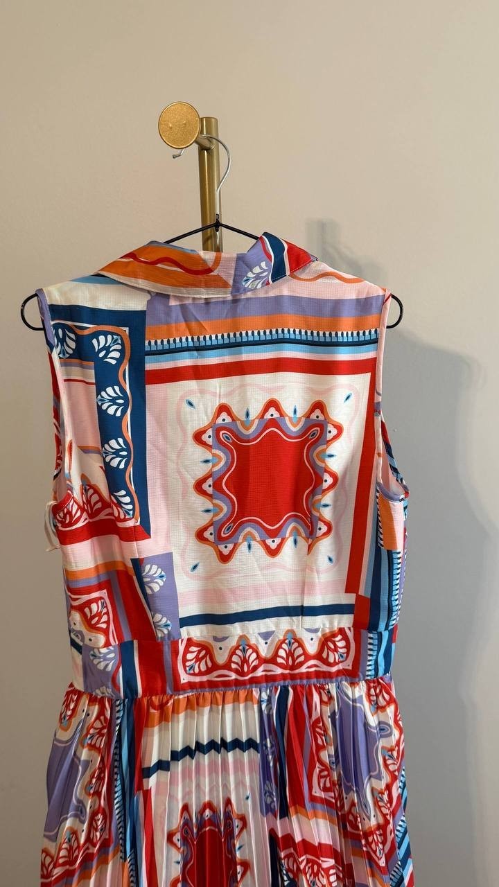 Tahari Women’s Printed Pleated Midi Shirtdress Como Tile Print 10 $138 NWT