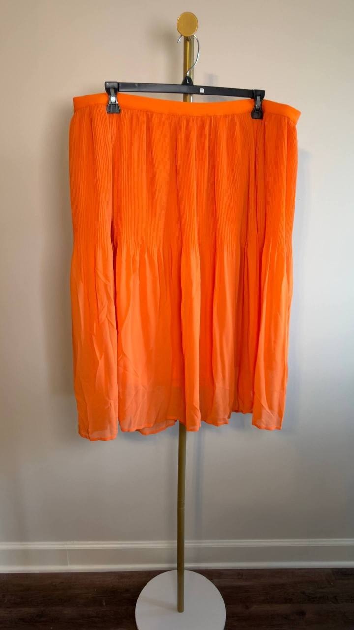 White Mark Plus Size Pleated Chiffon Midi Skirt Orange 2X NWT $50