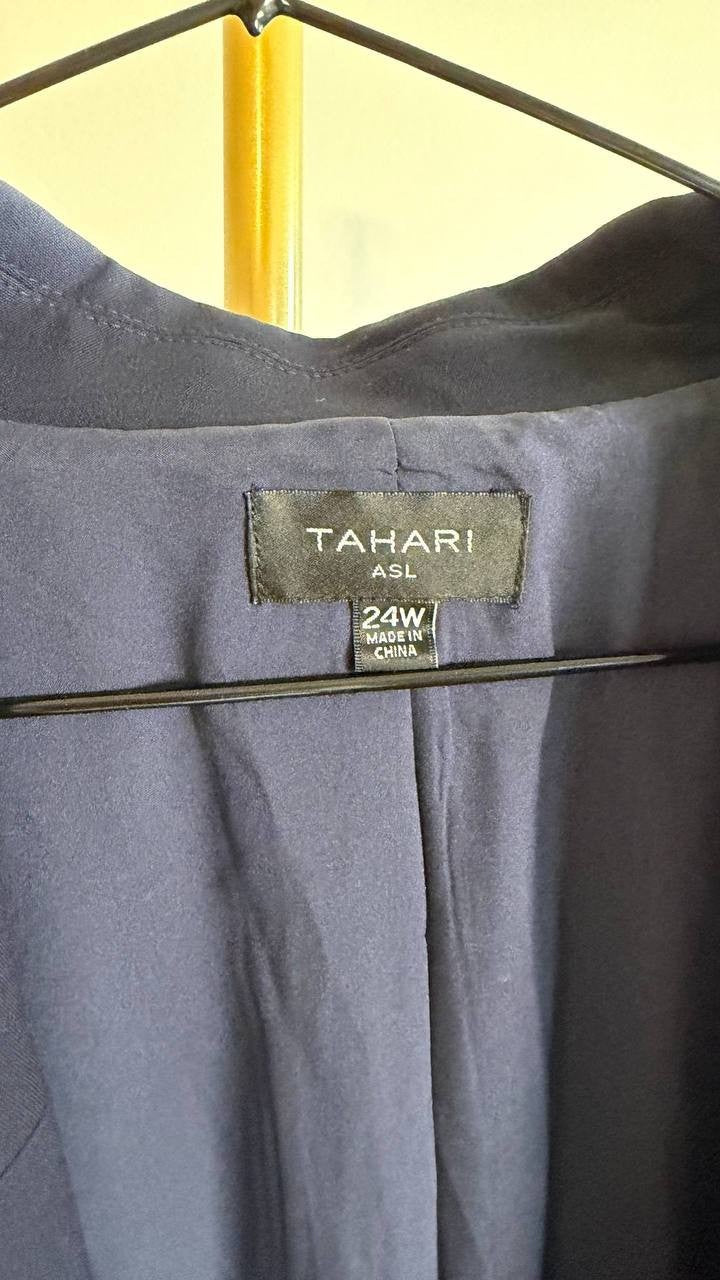 Tahari ASL Women’s Petite Houndstooth Color Block Jacket Navy 24W $159 NWOT