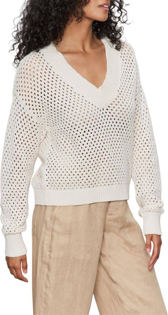 Sanctuary Women’s Airy Openwork Sweater White Macrame V‑Neck Size XL NWT damage