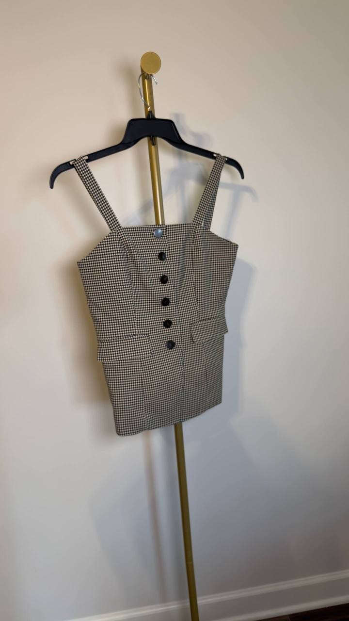 Anne Klein Square-Neck Button-Front Vest Black/White 2 NWT $129