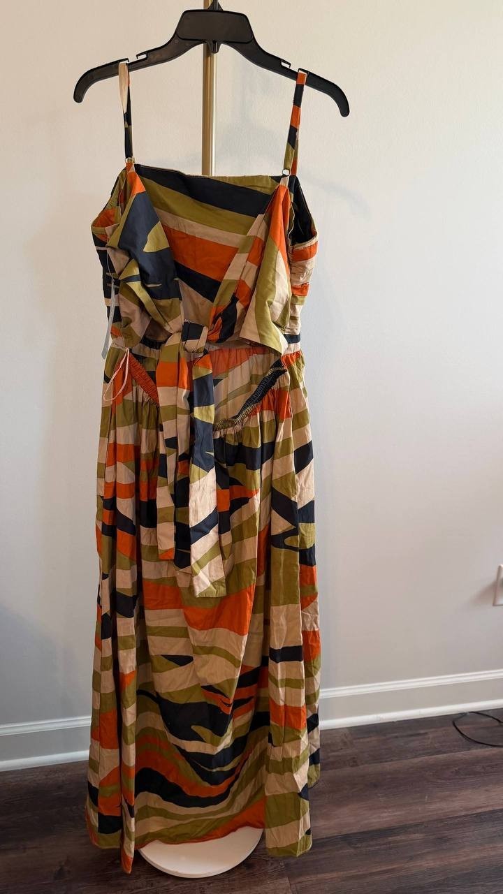 MSK Women’s Cotton Pleated‑Bodice Tie‑Back Midi Dress Multicolor XL $109 NWT