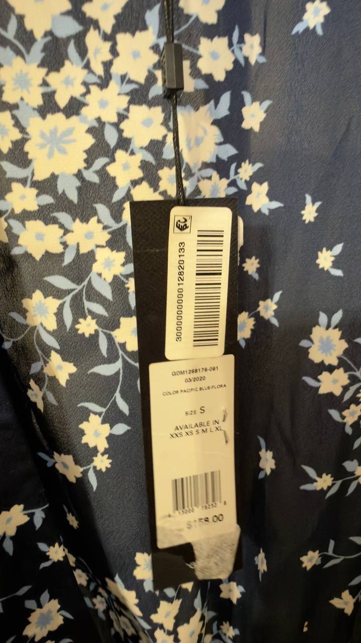 BCBGMAXAZRIA Women’s Floral Tie‑Front Long Sleeve Crop Top Blue Multi S NWT $158