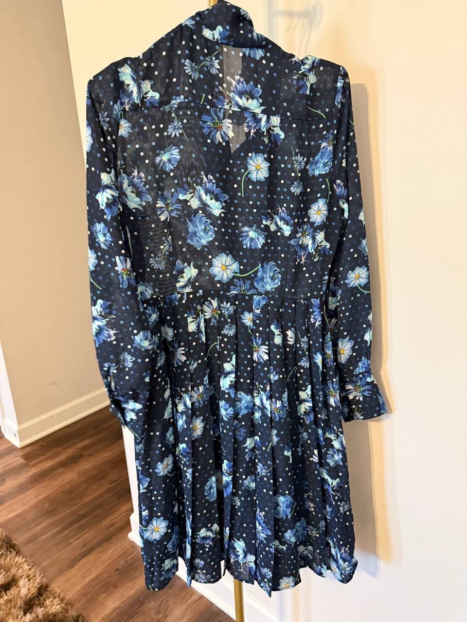 Gracia Bow‑Neck Floral Long‑Sleeve Dress Navy sizeS NWT Elegant Chic