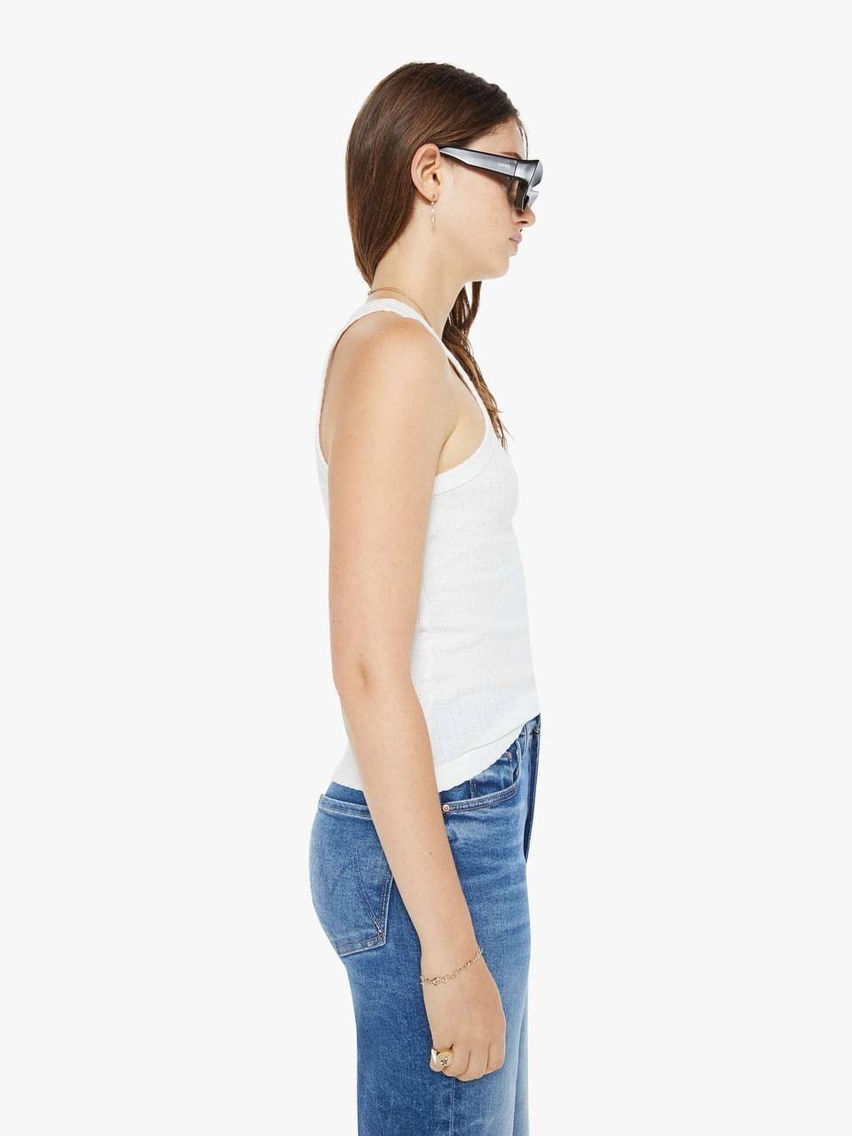 MOTHER Chin Up Tank White - Used with Flaw, Racerback, 100% Cotton, Size L