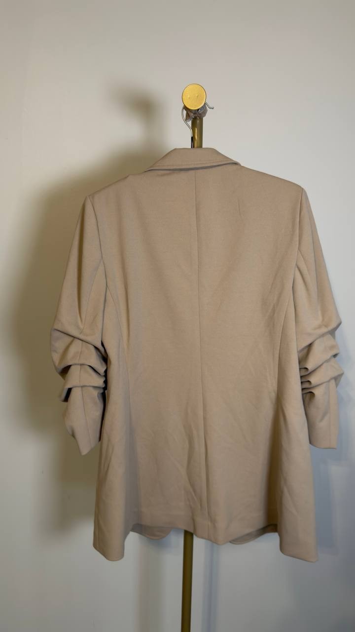 Anne Klein Stretch Crepe Scrunch‑Sleeve Open‑Front Blazer Latte S NWT $139