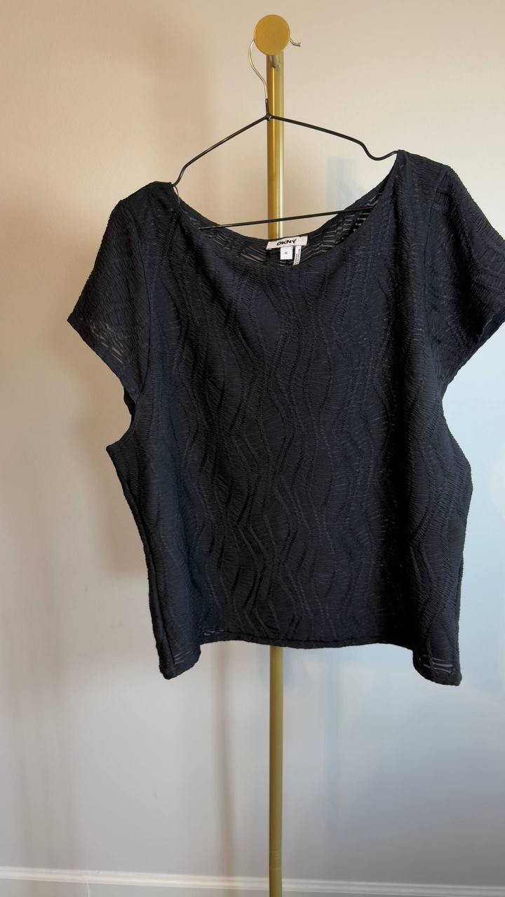 DKNY Texture Knit Top Black XL NWT $69