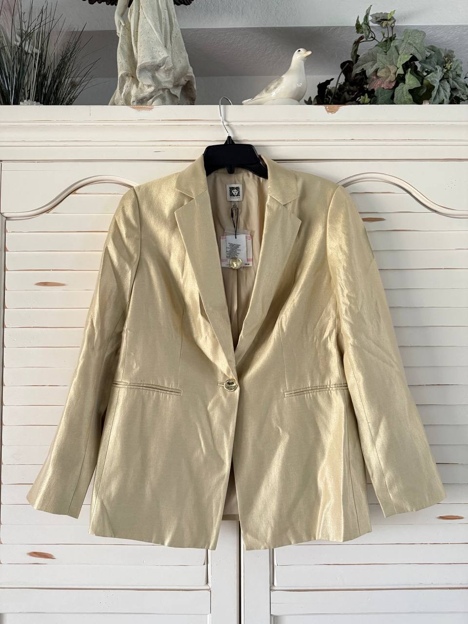 Anne Klein Metallic Blazer Safari Size 10 Gold-Tone One-Button NWT MSRP $159