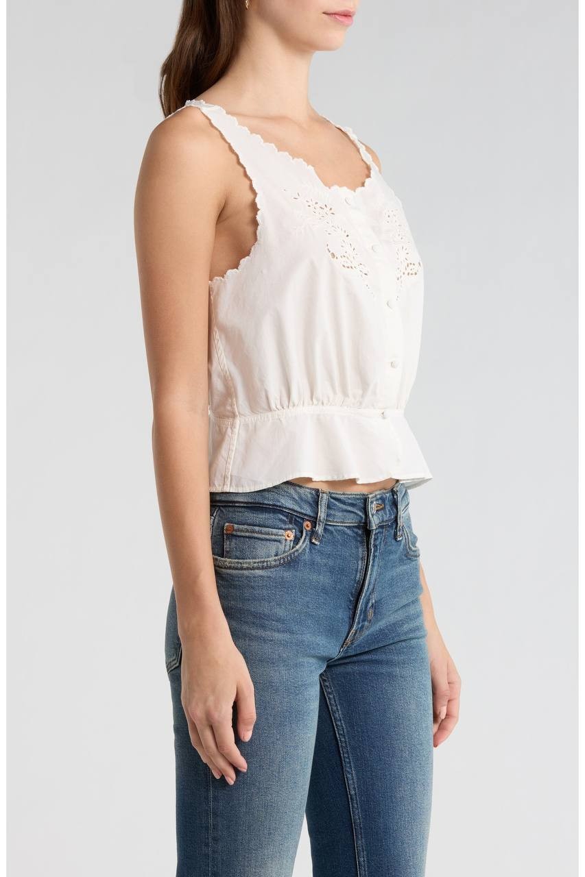 Re/Done Women’s Jerry Eyelet Tank Vintage White XS NWT $195