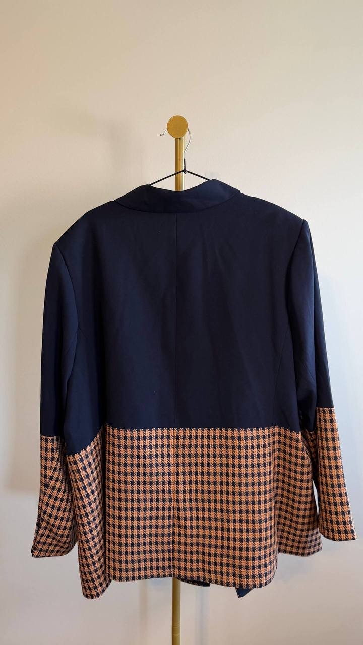 Tahari ASL Women’s Petite Houndstooth Color Block Jacket Navy 24W $159 NWOT