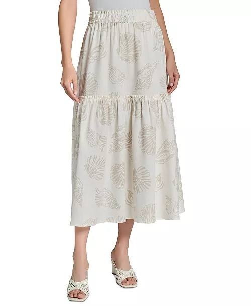 Jones New York Petite Pull‑On Tiered Midi Skirt White/Natural XL NWOT $89.50