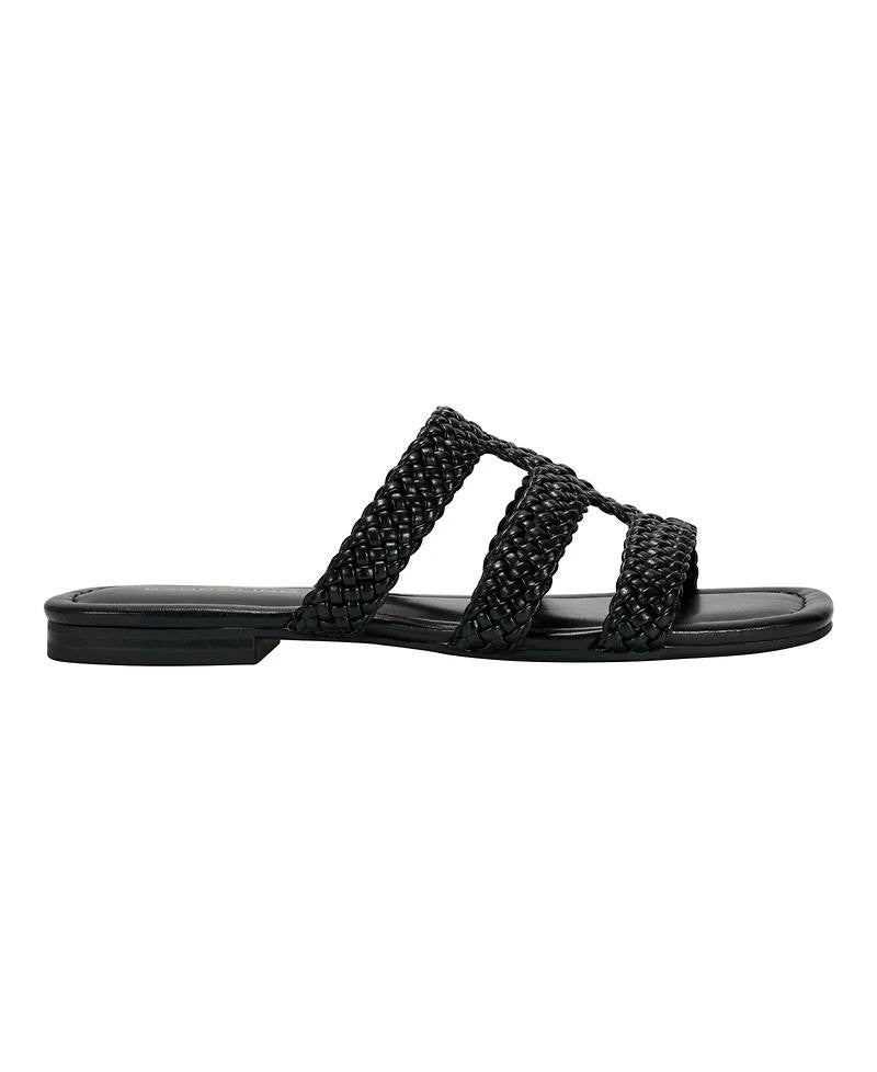 Bandolino Black Faux Leather Flat Slide Sandals 7.5M New in Box MSRP $79