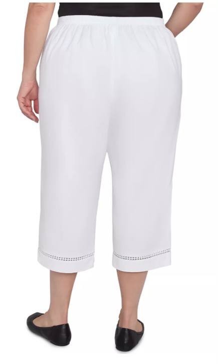 Alfred Dunner Rise & Shine Dot Lace‑Trim Capri Pants – White – 18W – NWT – $53