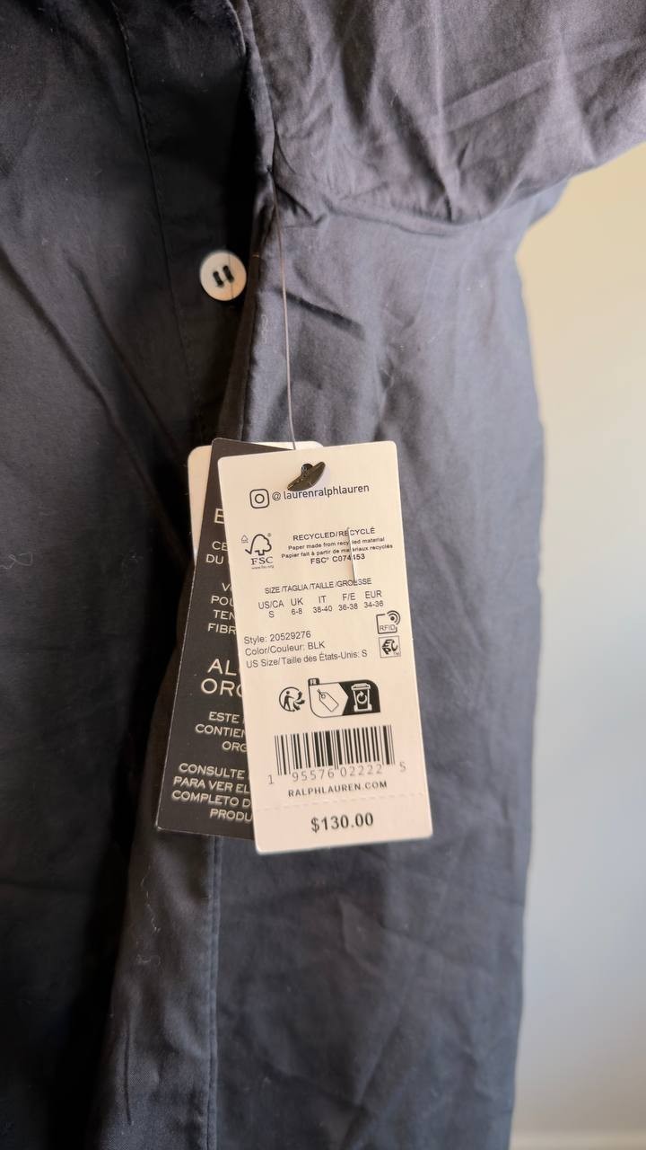 Lauren Ralph Lauren Cotton Voile Logo Shirt Cover-Up Black S NWT $130