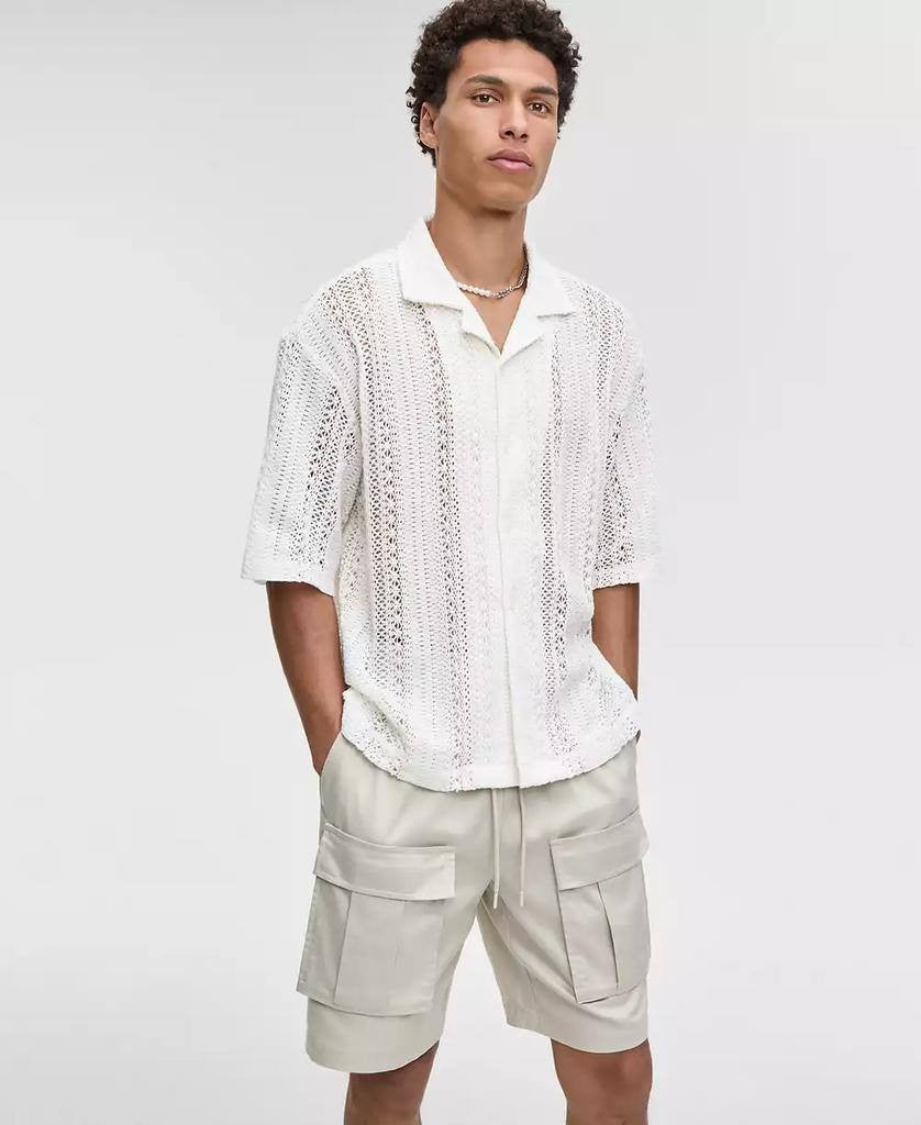 Mode of One Men’s Relaxed‑Fit Textured Crochet  Camp Shirt M $49.50 NWT