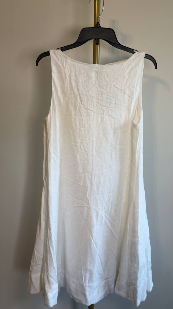 1.STATE Scoop‑Neck Full‑Circle Linen‑Blend Mini Dress White M NWT $99