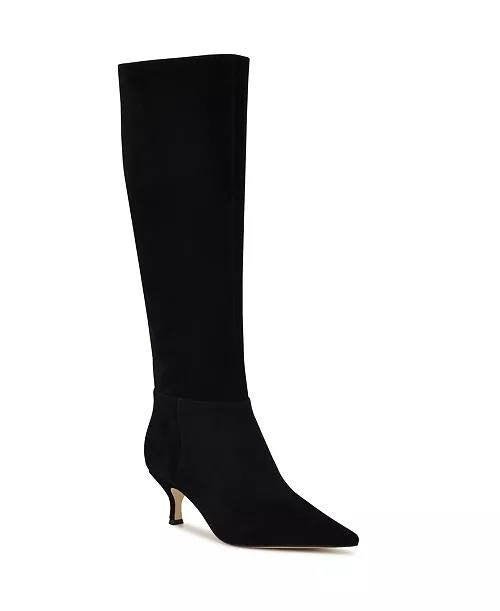 Nine West Tall Kitten Heel Boots 7.5M Black Suede New in Box MSRP $249