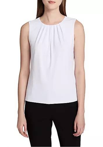 Calvin  Klein  Solid  Pleated  Crew  Neck  Knit  Tank  Top  White  2  NWOT  $44