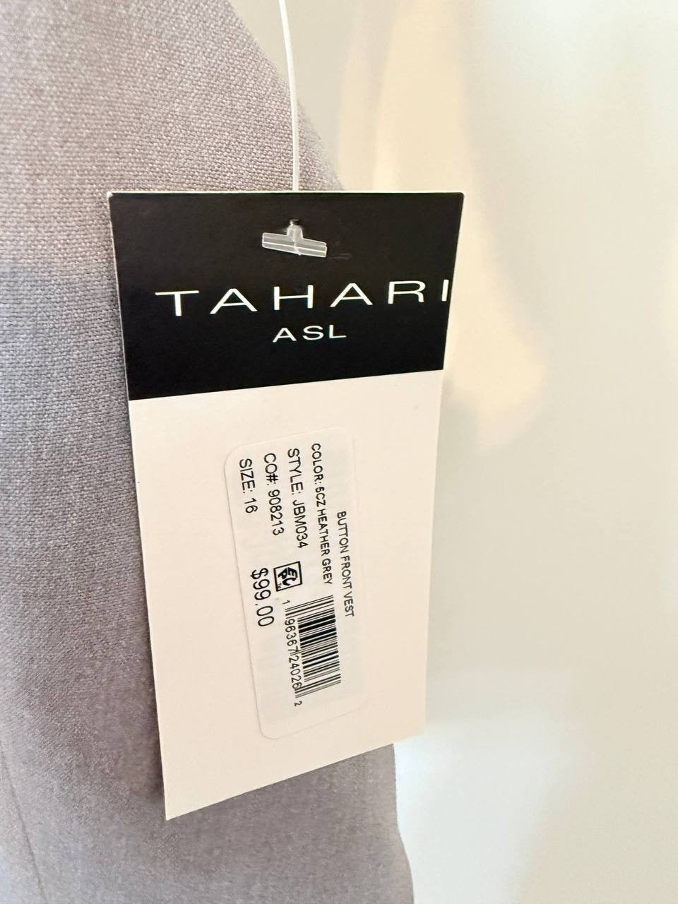 Tahari Button-Up Vest Size 16 NWT Gray Minimalist Tailoring for Women