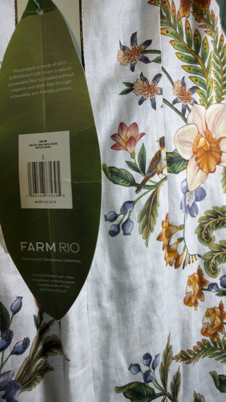 FARM Rio Nature Sand Print Linen Minidress Nature Sand Green S NWT $210