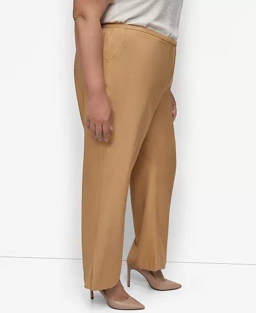 DKNY Plus Sueded Canvas High‑Rise Pants Beige 12 NWT $99