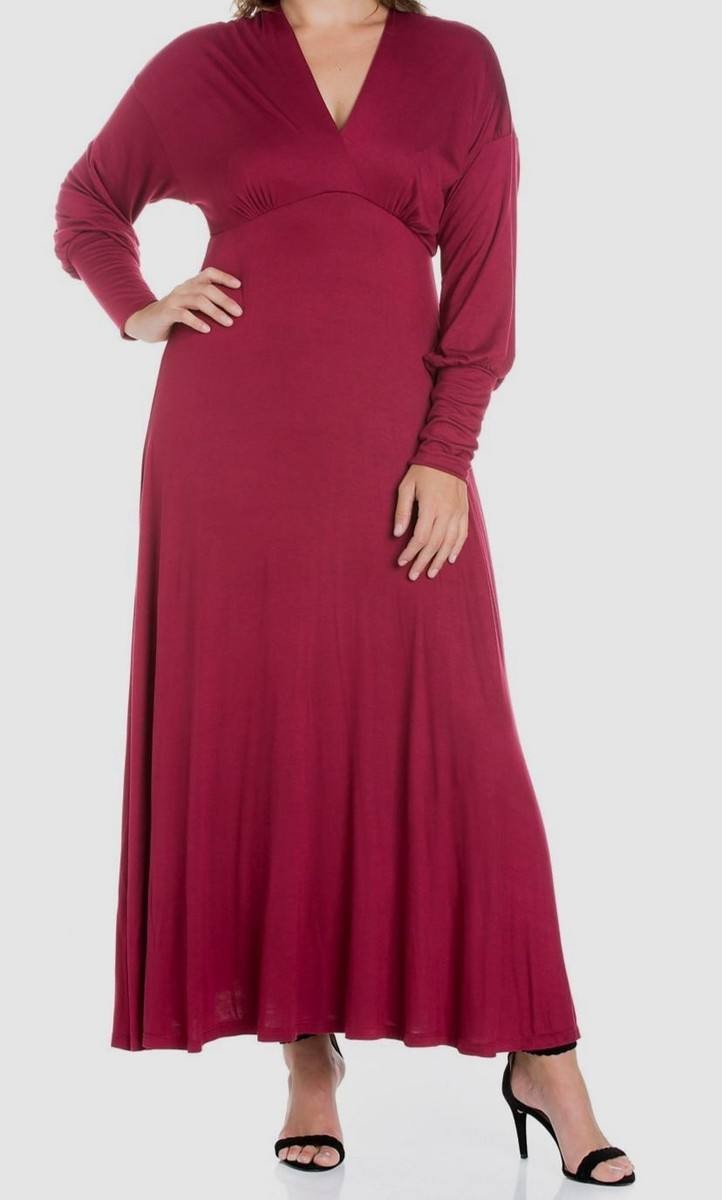 24Seven Comfort Apparel Women’s Bishop Sleeve Maxi Dress Wine 2X $101.99 NWT
