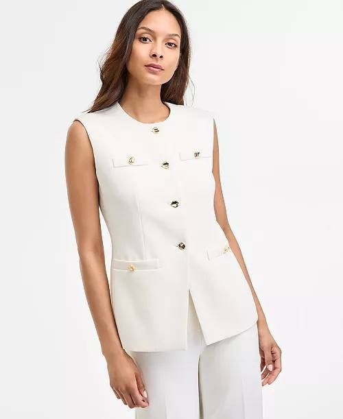 Anne Klein Women’s Four-Button Vest 10 White NWT $129