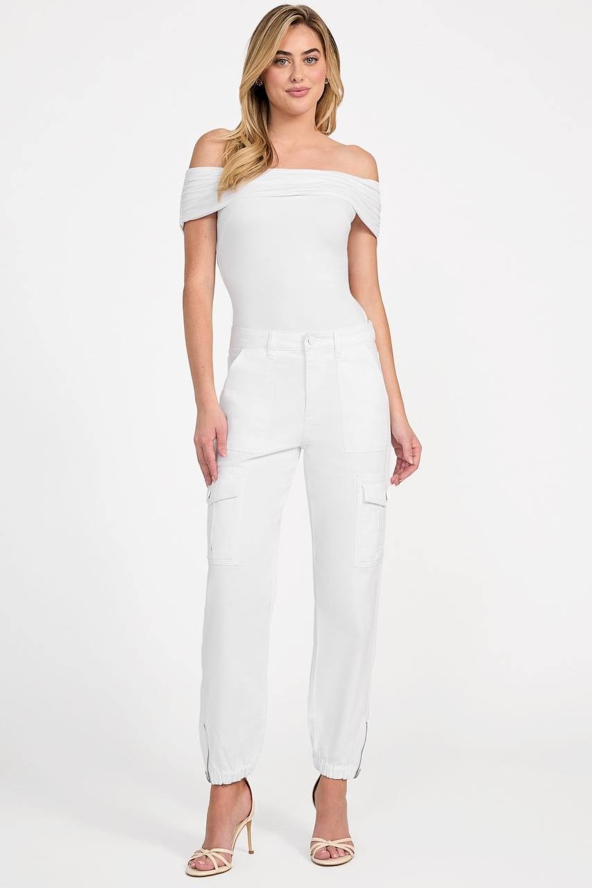 Guess Juno Cargo Joggers White 26x28 Super High Rise NWT $148