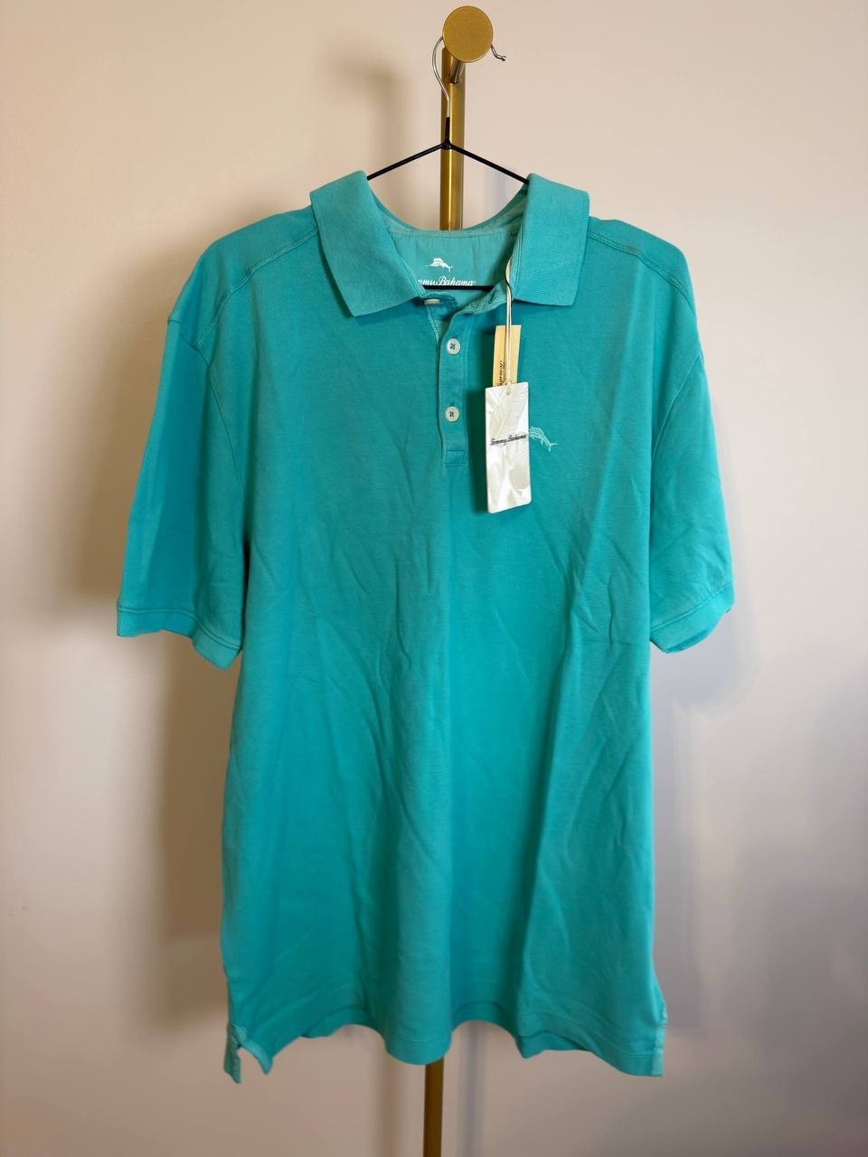 Tommy Bahama Solid Cotton Lookout Polo Shirt Cabo Teal L NWT $90