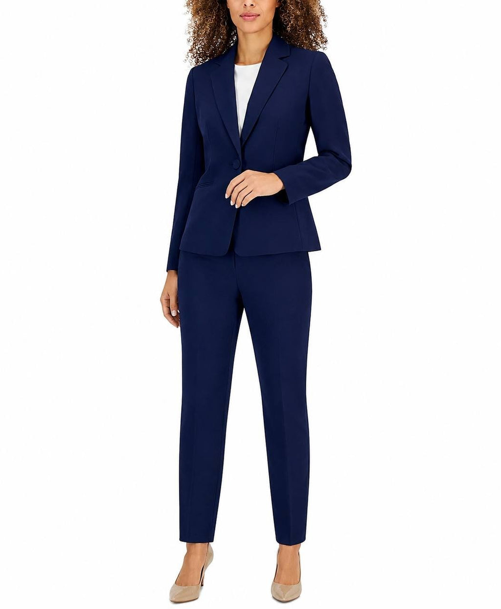 Le Suit Crepe One‑Button 2‑Piece Pantsuit Indigo 10 NWOT $149