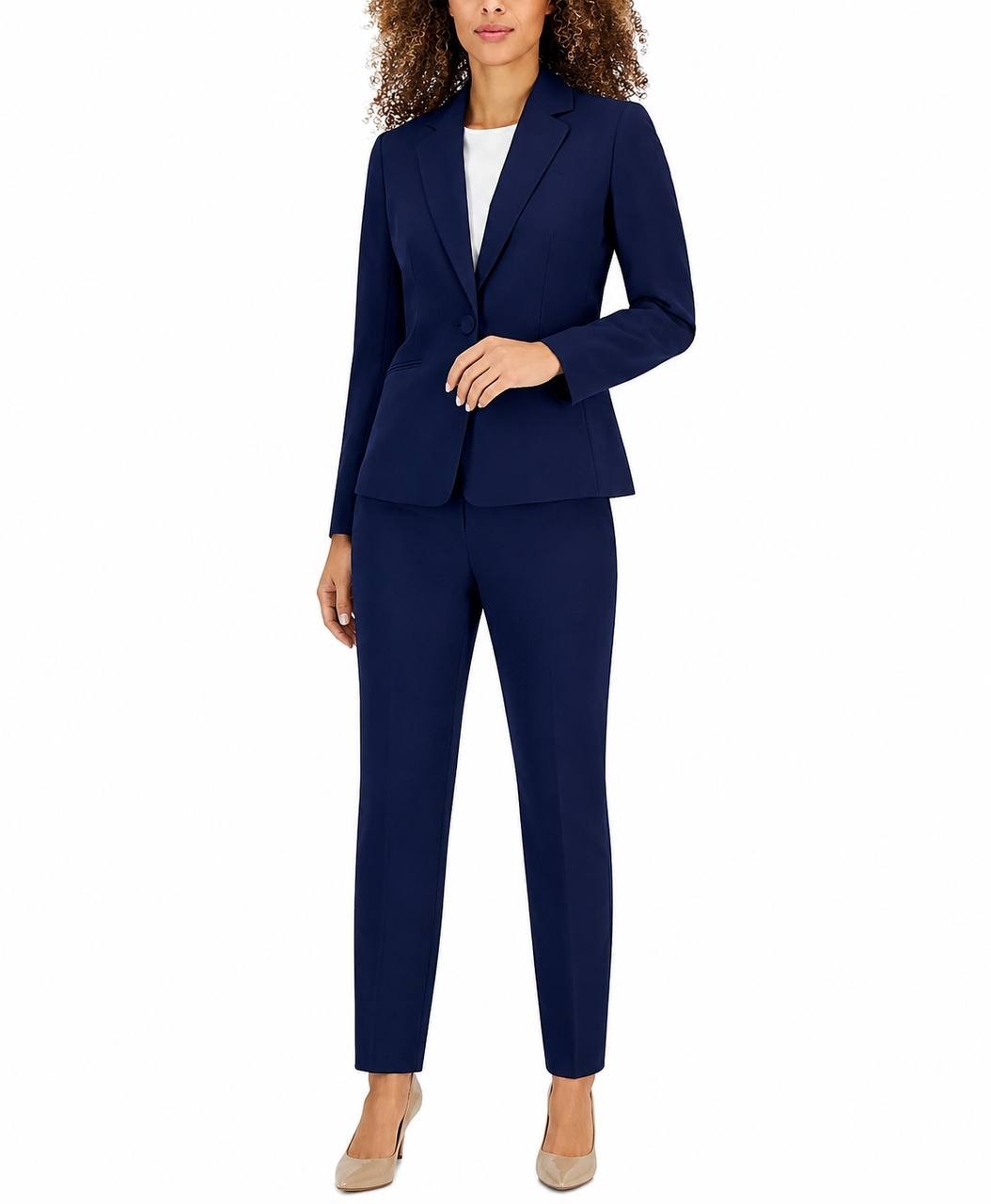 Le Suit Crepe One‑Button 2‑Piece Pantsuit Indigo 10 NWOT $149