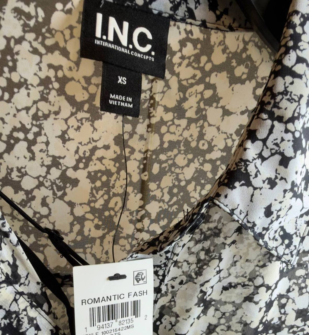 INC International Concepts Printed Button‑Front Shirt Jade Spots XS NWT $74.50