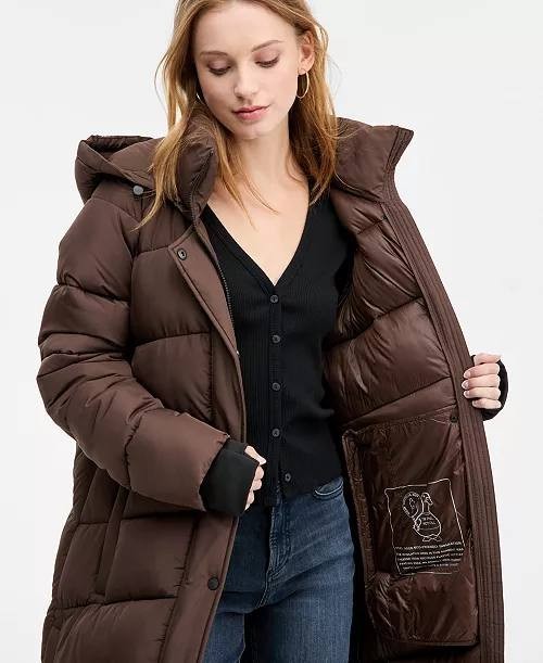 BCBG Hooded Water-Resistant Maxi Puffer Coat Chocolate Size XL NWT $350