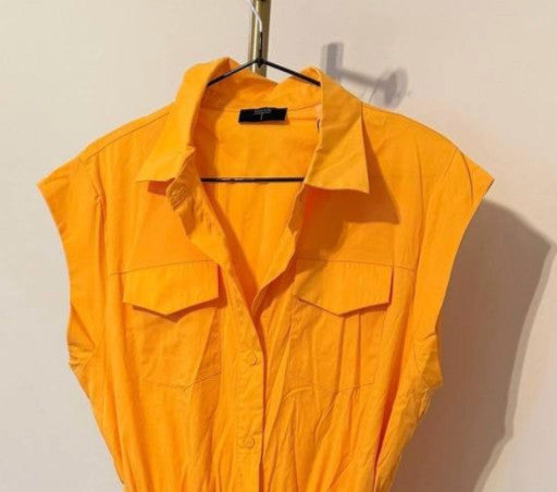 T Tahari Spread‑Collar Button‑Front Midi Dress Mango Slice Size 12 NWT msrp $158