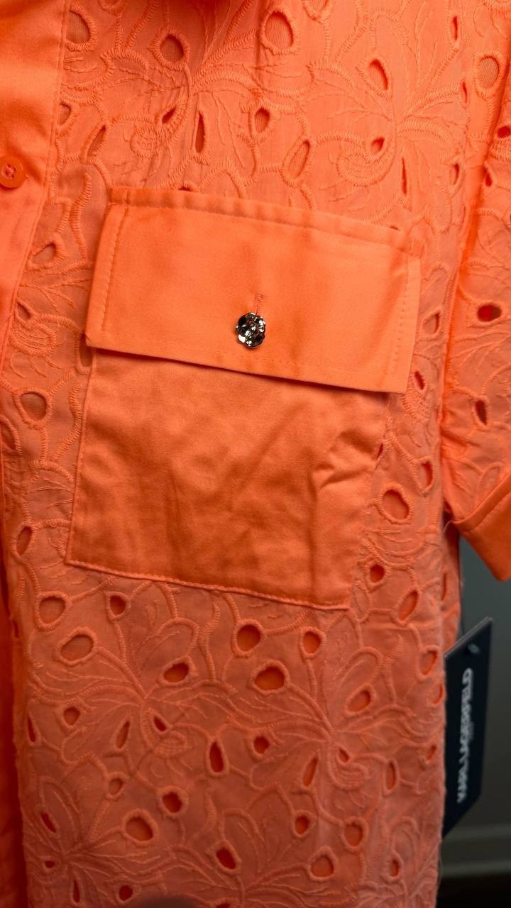 Karl Lagerfeld Paris Women’s Eyelet Cotton Shirt Red XS NWT $129