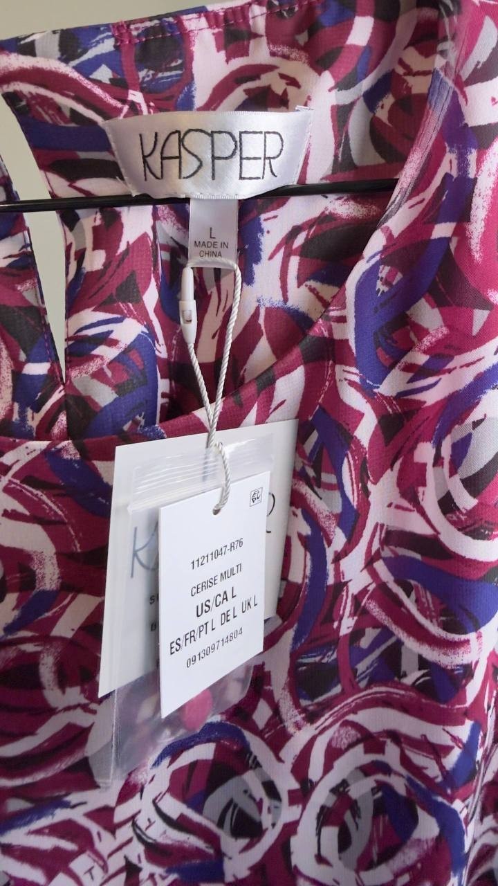 Kasper Flutter‑Sleeve Abstract‑Print Top Cerise Multi L NWT $69