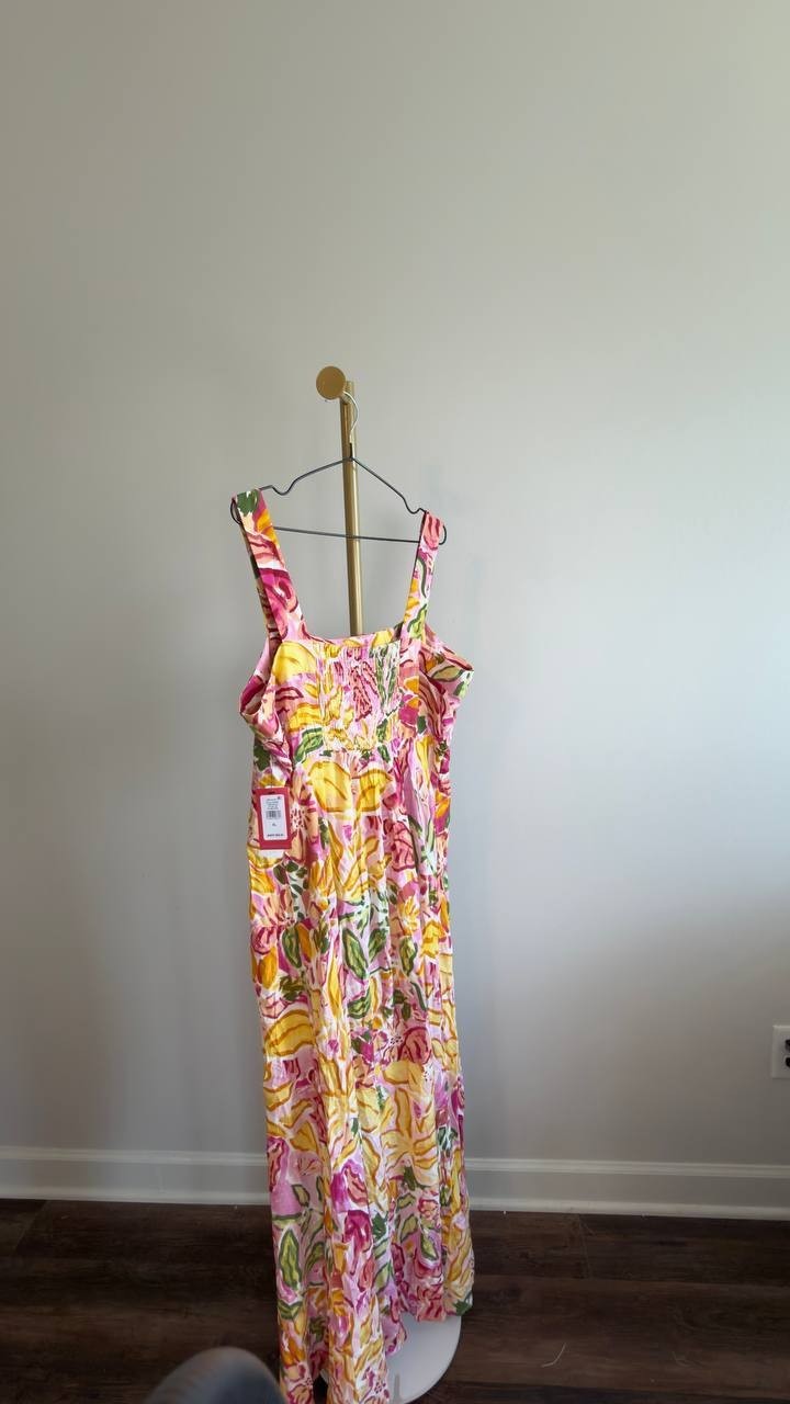 Vince Camuto Sleeveless Square Neck Floral Dress Plush Pink XL NWT $69