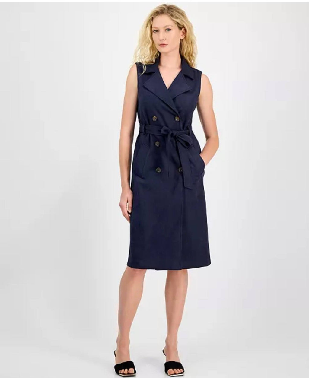Julia Jordan Faux‑Suede Sash‑Belt Notch‑Lapel Dress – Navy – NWT – Sizes 2–16