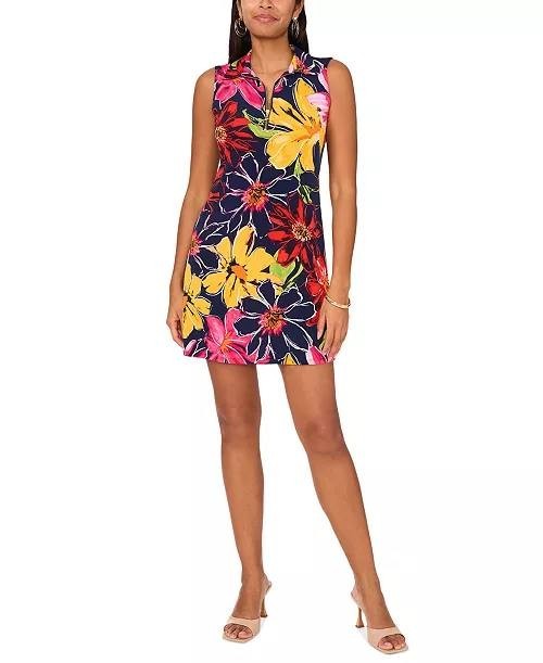 MSK Women’s Floral Jersey Front‑Zip Sleeveless Dress Black Floral M NWT $69