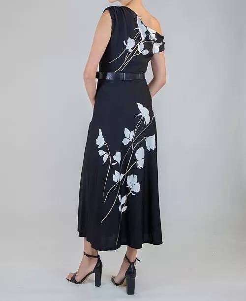 Taylor Women’s Belted Off‑The‑Shoulder Dress Black Floral 6 NWT $138