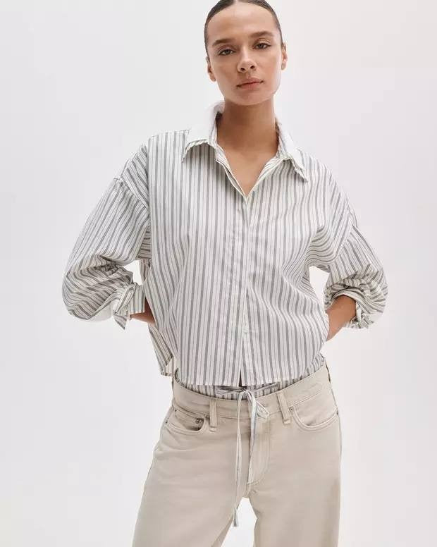 Rag & Bone Marin Stripe Layered Shirt Cream Stripe XS NWOT $278
