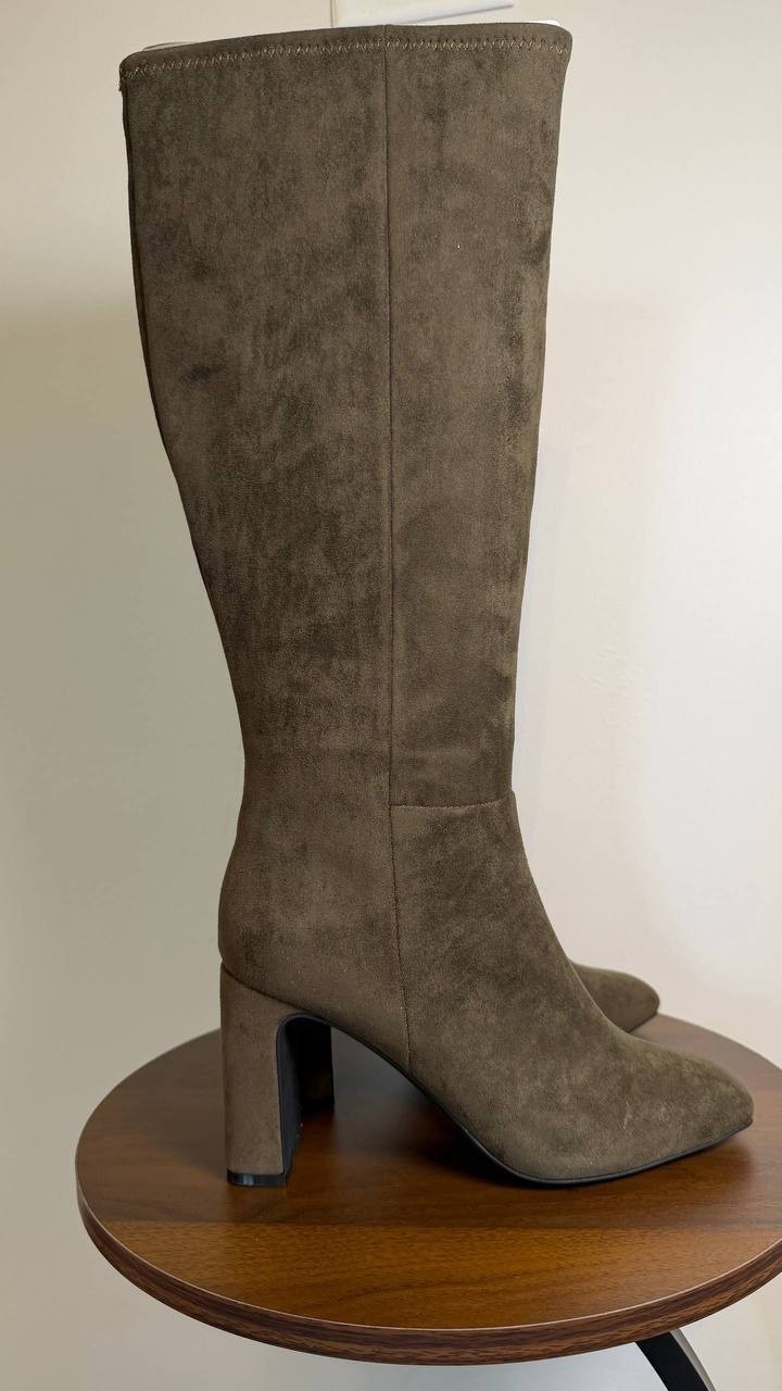 Madden Girl Wisee Boots 8.5 Olive Microsuede Knee‑High Block Heel New In Box $99